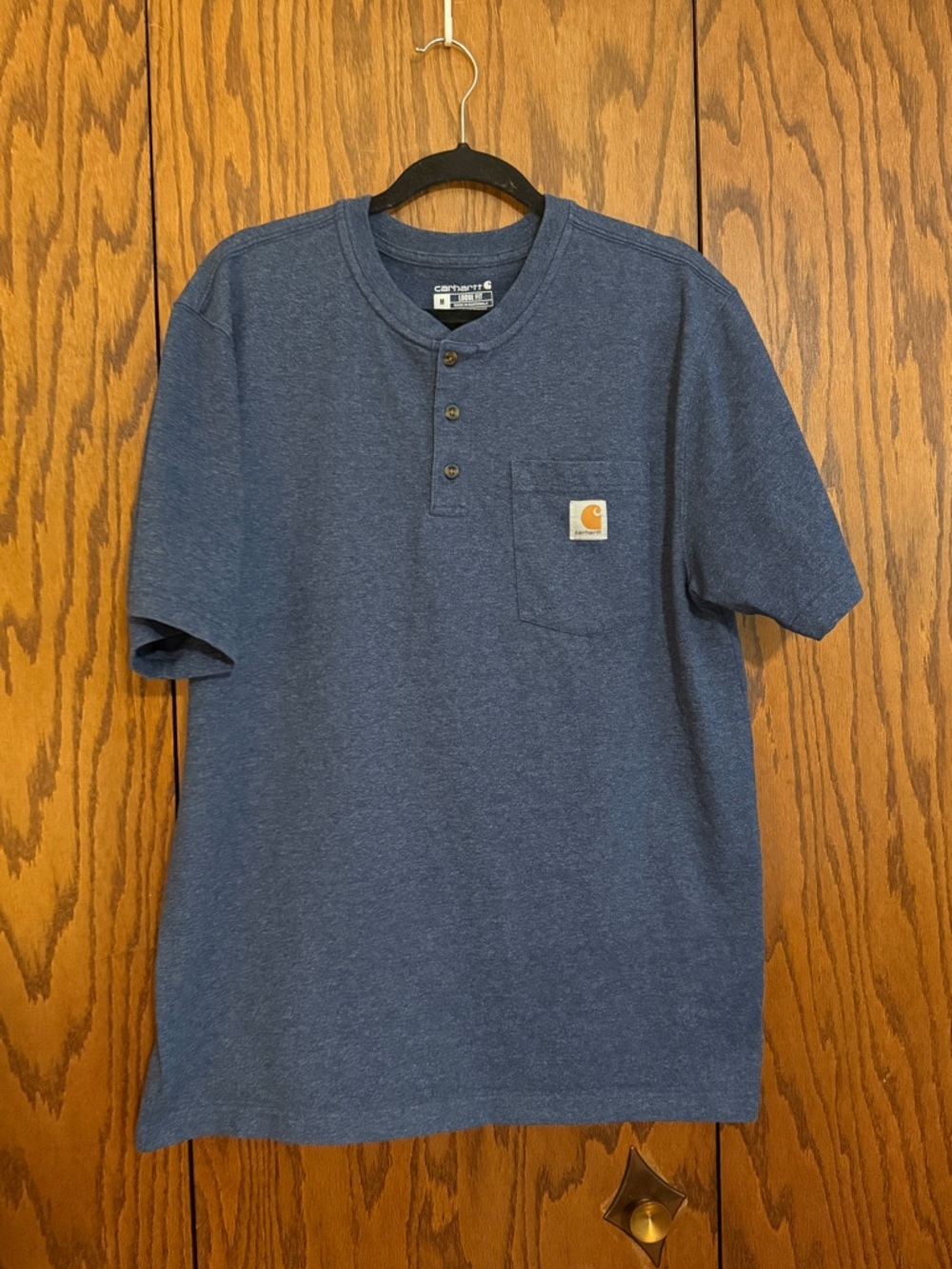 Carhartt Henley Shirt Mens Medium Blue Pocket Logo Loose Fit